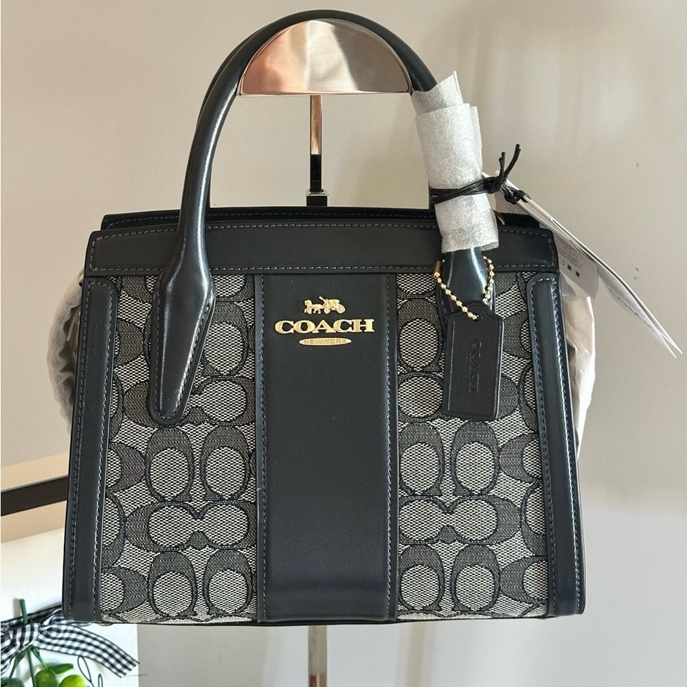 Coach Andrea Carryall Satchel Signature Jacquard In Navy Midnight Navy Ct766